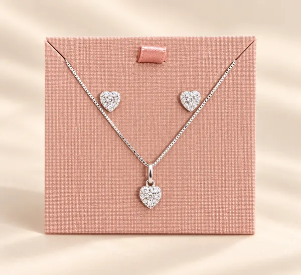 Conjunto coração cristal prata 925