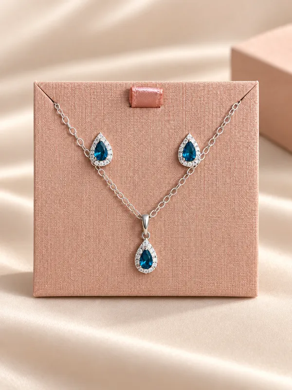 Conjunto gota zircônia  45cm prata 925