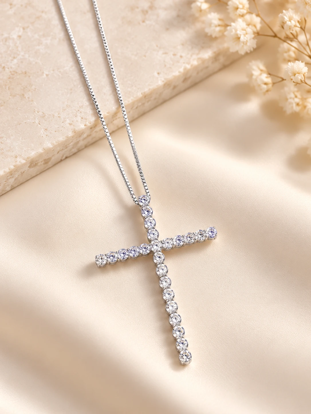 Colar pingente crucifixo cravejado em prata 925 - 2