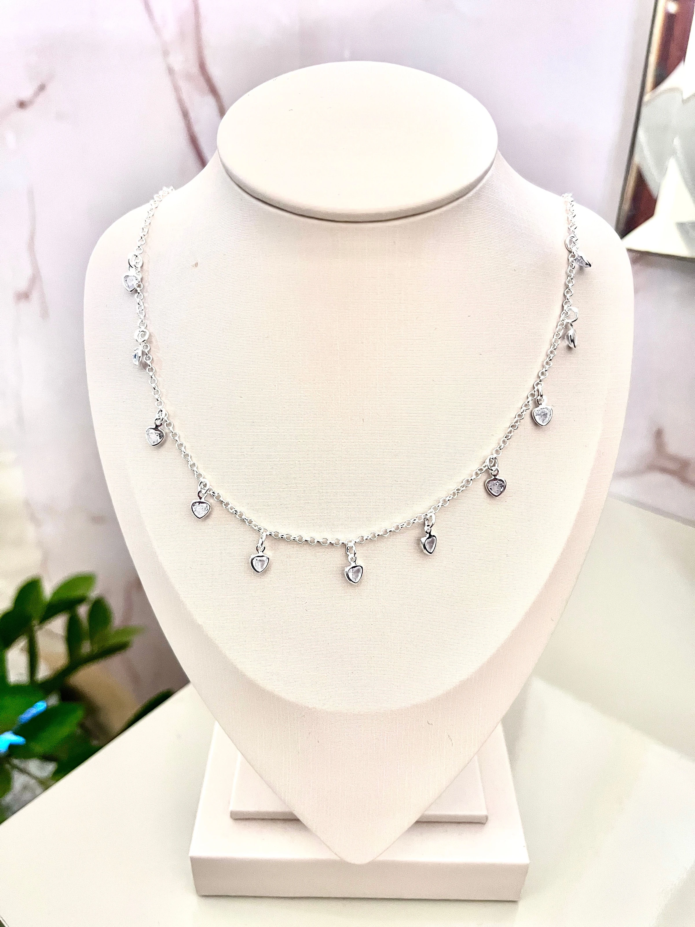 Choker coração pendurado 45cm em prata 925 - 1