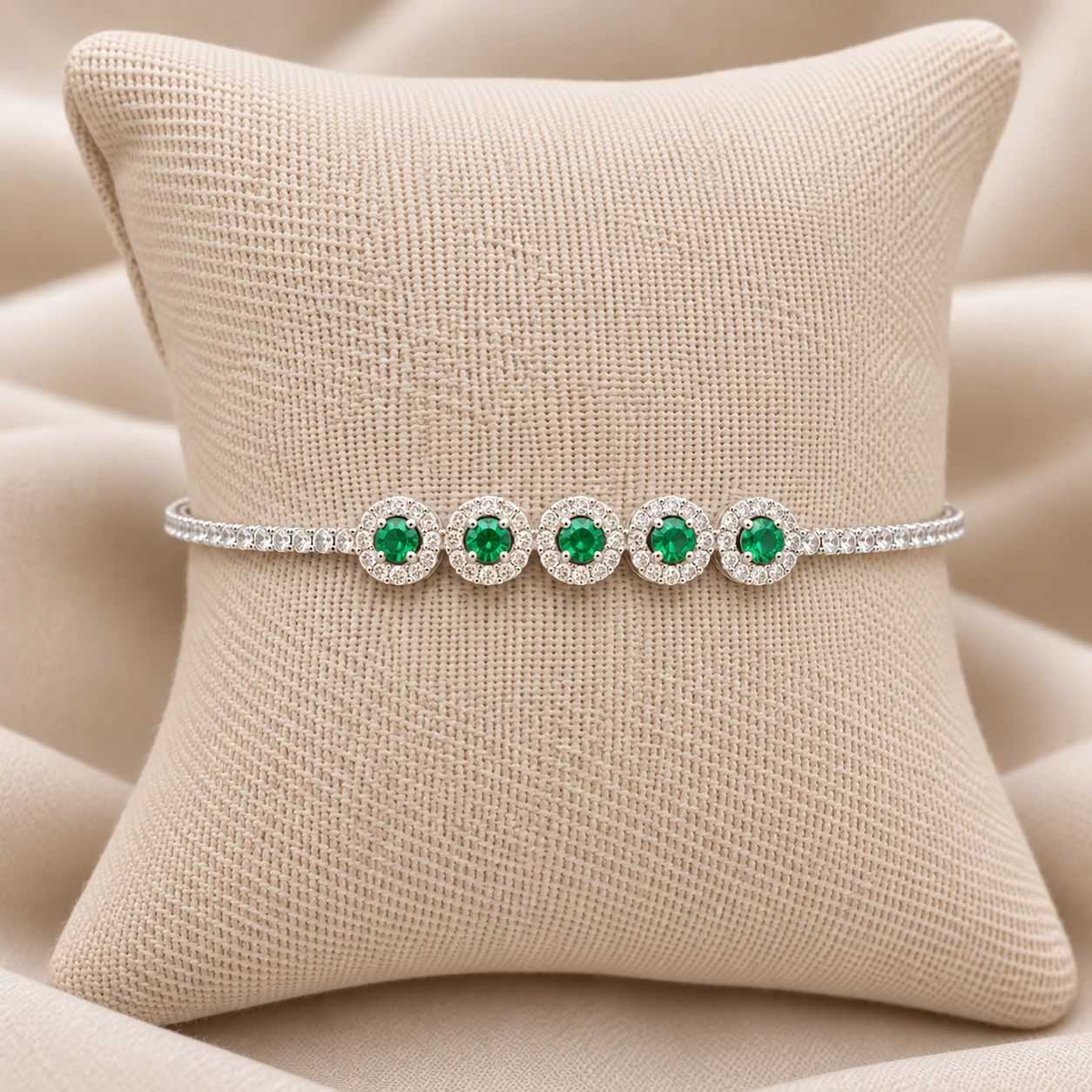 Pulseira Riviera com zircônia verde esmeralda  - 1