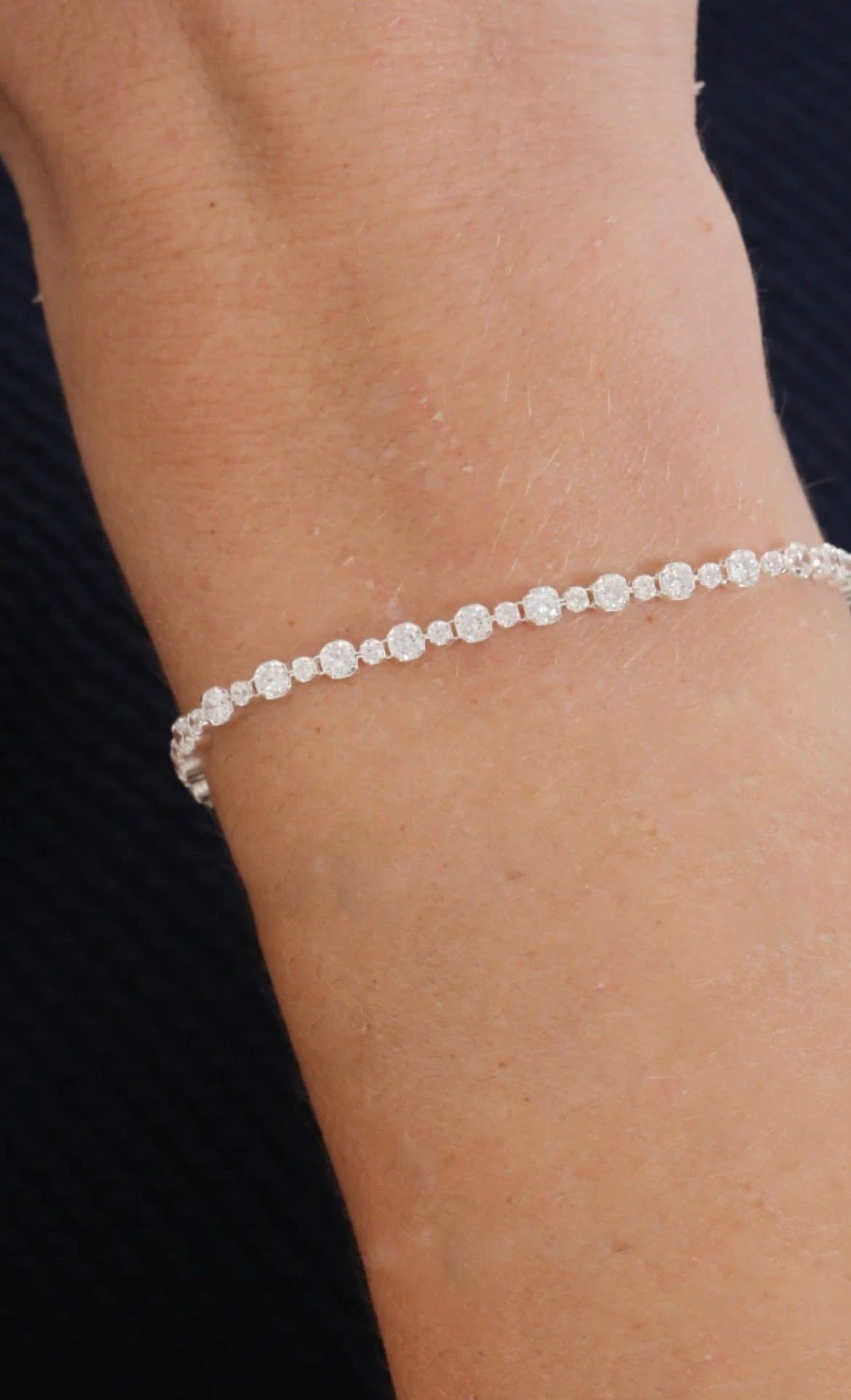 PULSEIRA PRATA RIVIERA CRISTAL REDONDA INTERCALADA 3X2MM 17+3 EXTENSOR - 2