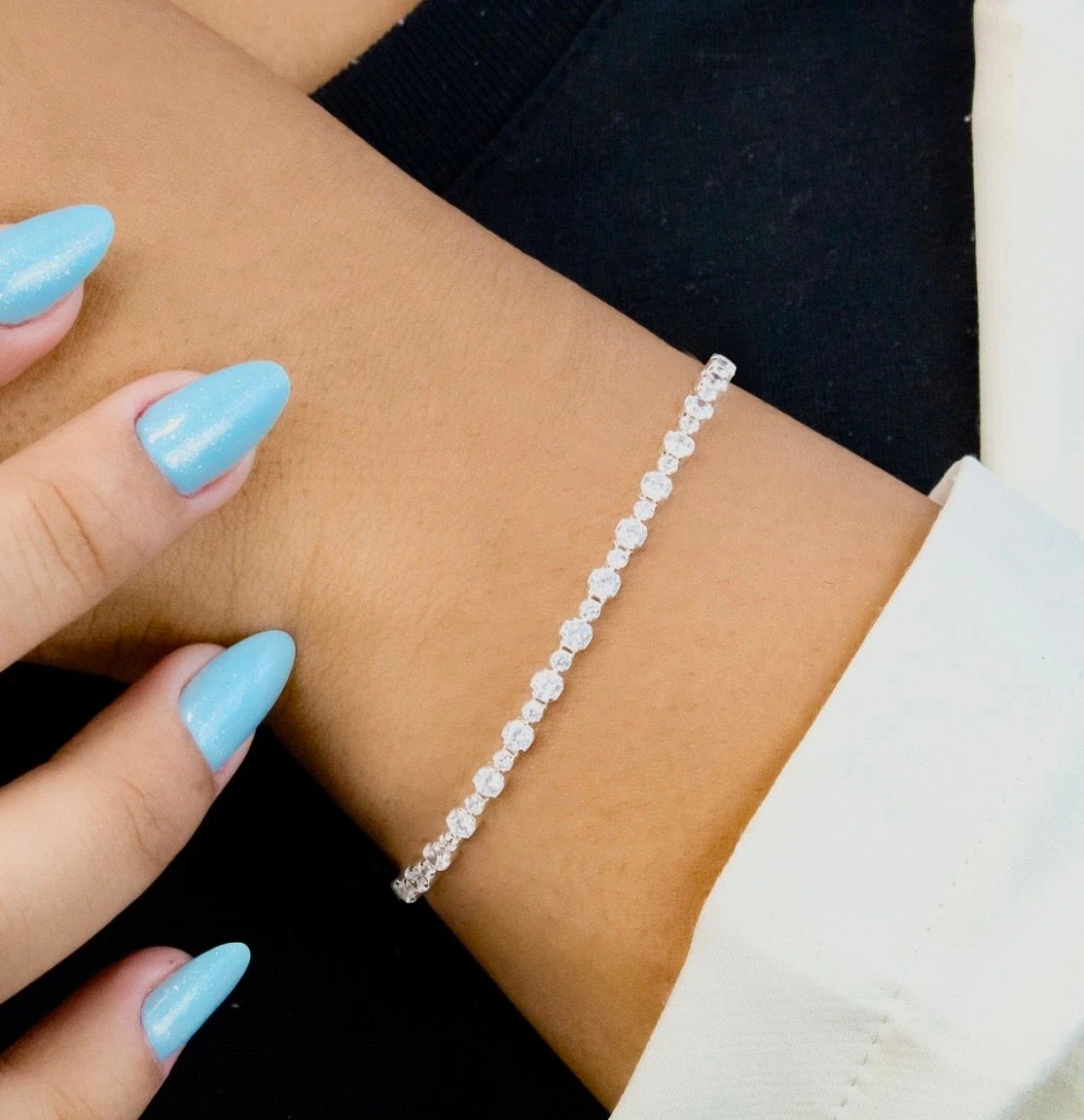 PULSEIRA PRATA RIVIERA CRISTAL REDONDA INTERCALADA 3X2MM 17+3 EXTENSOR - 3
