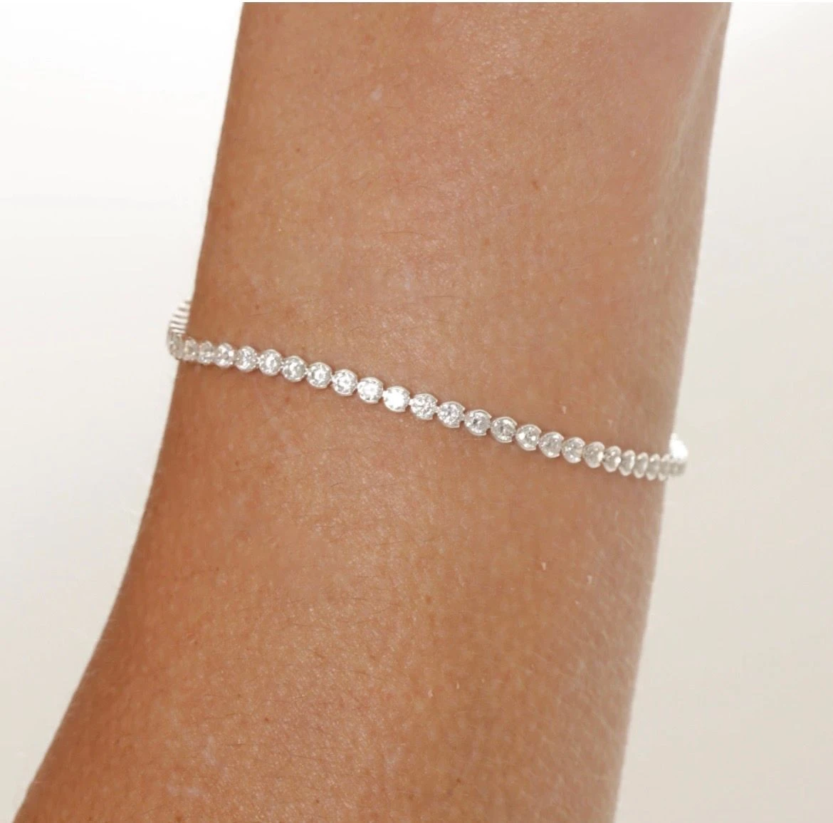 PULSEIRA PRATA RIVIERA CRISTAL REDONDA 3MM 17+3CM EXTENSOR - 2