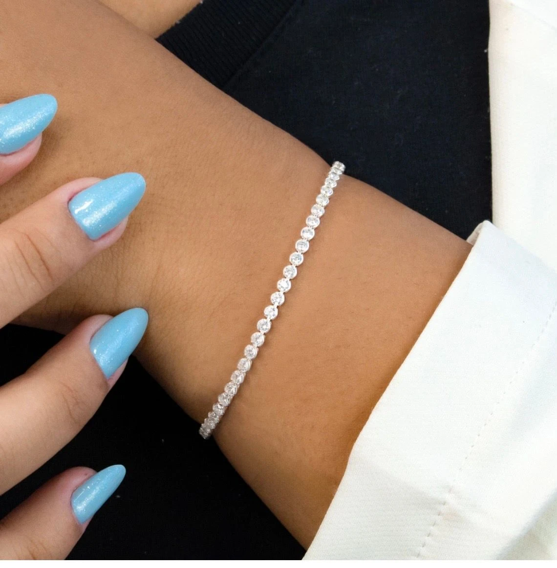 PULSEIRA PRATA RIVIERA CRISTAL REDONDA 3MM 17+3CM EXTENSOR - 3