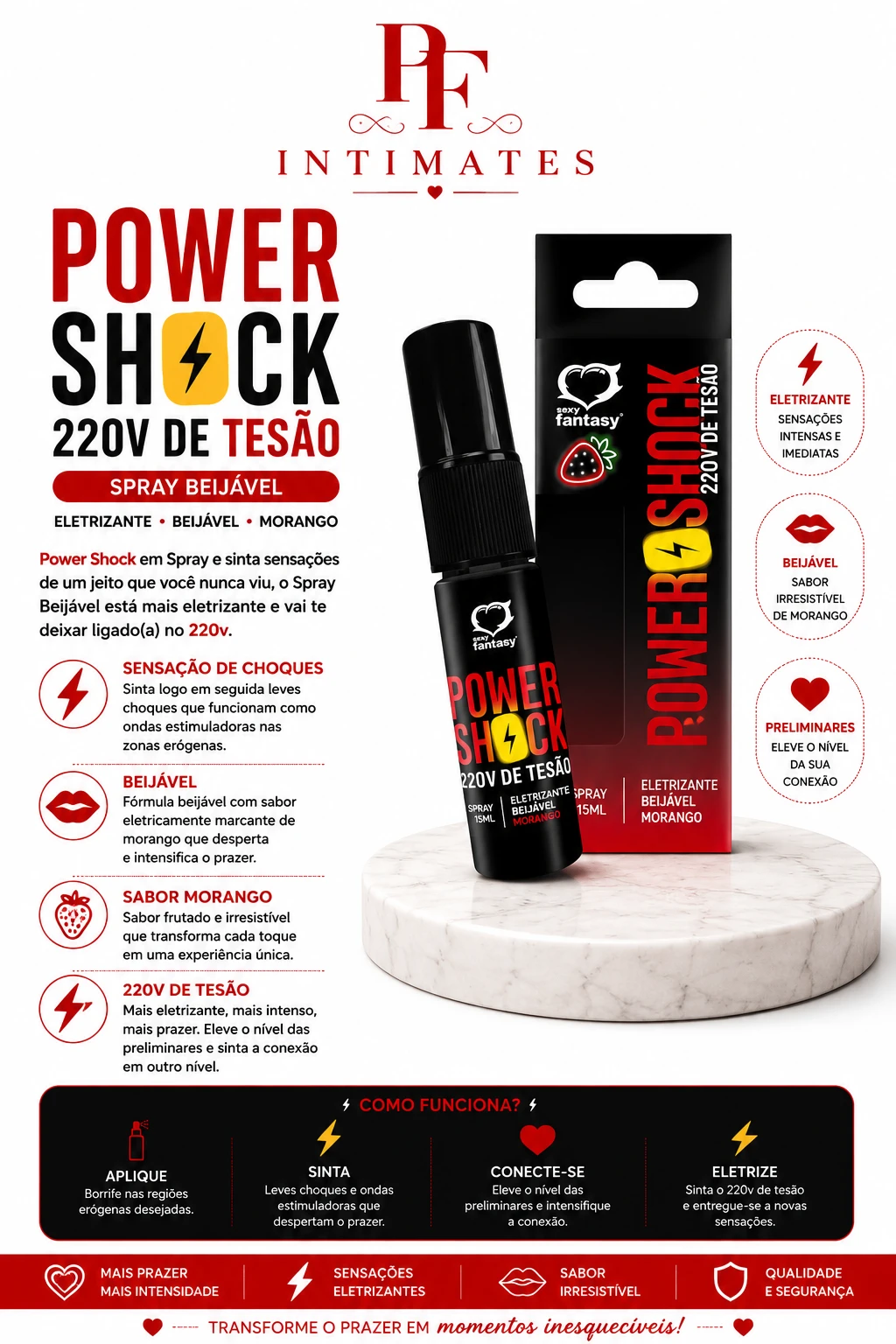 POWER SHOCK MORANGO VIBRADOR EM SPRAY - 1