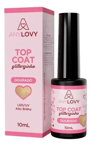 ✨ Top Coat Glitter Dourado Anylovy 9g – Brilho Dourado e Finalização Sem Goma ✨