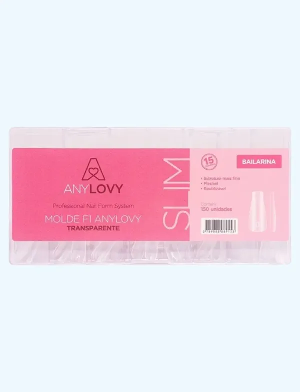 ✨ Molde F1 Slim Bailarina Transparente Zero Milímetro Anylovy 150 Unidades – Precisão Profissional e Alongamento com Curvatura Perfeita ✨