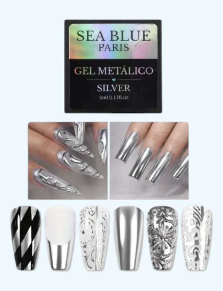 ✨ Gel Cromo Metálico Sea Blue – Efeito Espelhado Cromado e Acabamento Profissional de Alto Impacto ✨ - 2