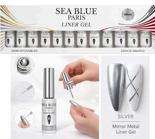 ✨ Esmalte Line em Gel Sea Blue Silver (Prata) – Alta Pigmentação e Traço Fino para Nail Art Profissional ✨ - 1