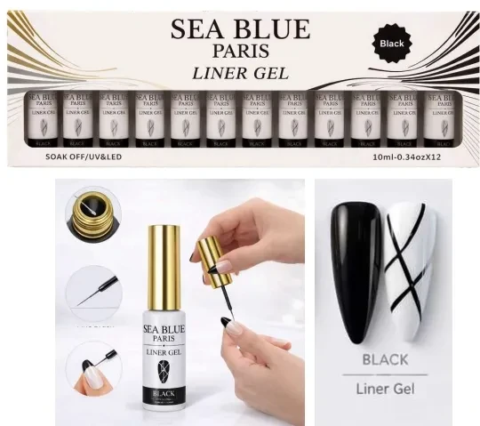 ✨ Esmalte Line em Gel Sea Blue Black (Preto) – Alta Pigmentação e Traço Fino para Nail Art Profissional ✨ - 1