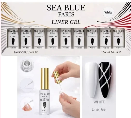 ✨ Esmalte Line em Gel Sea Blue White (Branco) – Alta Pigmentação e Traço Fino para Nail Art Profissional ✨ - 1