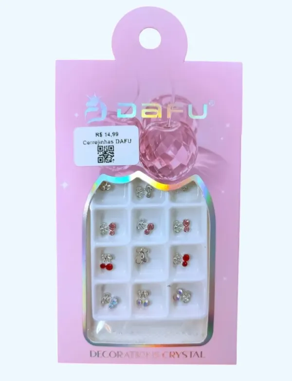 ✨ Decoração 3D DAFU Cereja Dourada ou Prata – Nail Art Delicada e Sofisticada