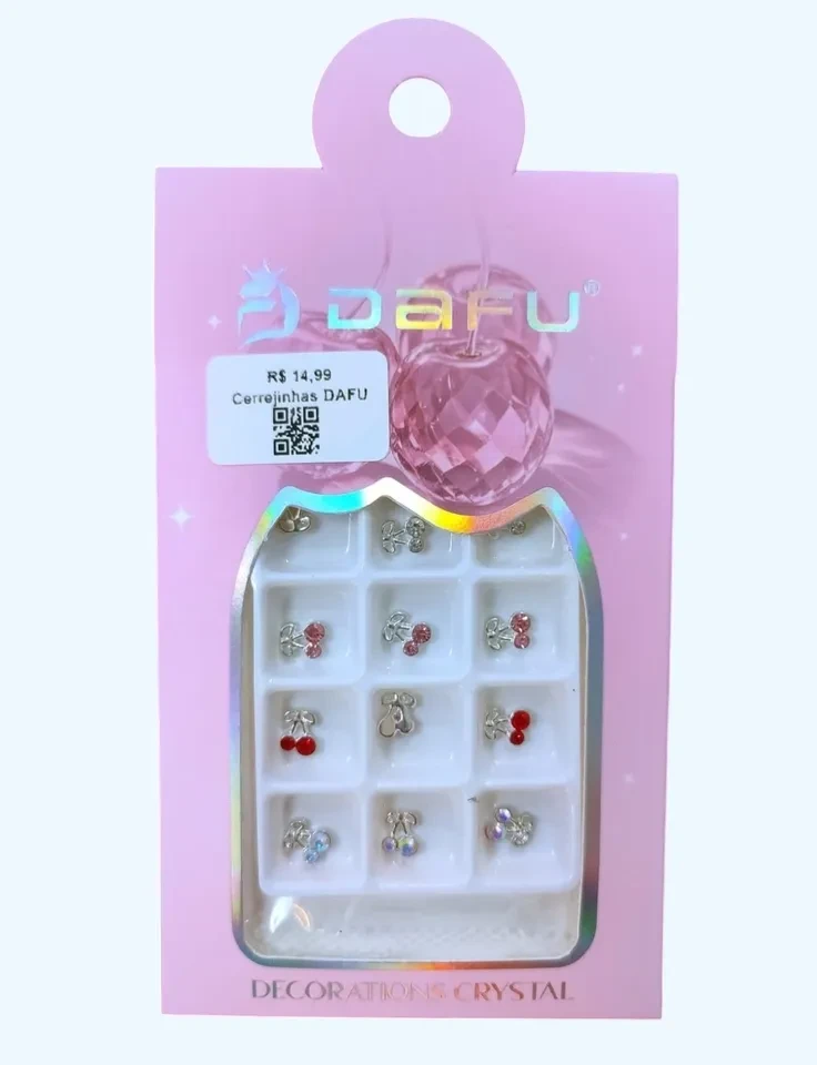✨ Decoração 3D DAFU Cereja Dourada ou Prata – Nail Art Delicada e Sofisticada - 1