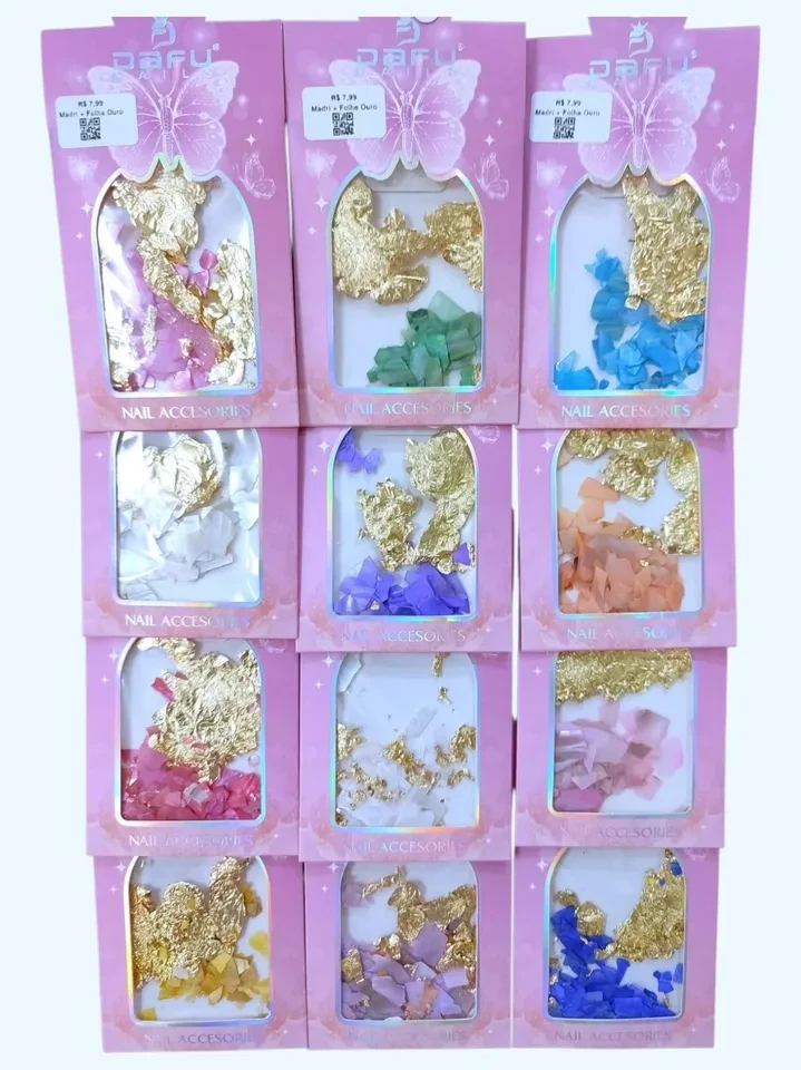✨ Mix de Madrepérola com Folha de Ouro para Unhas DAFU – Efeito Luxo e Nail Art Profissional - 1