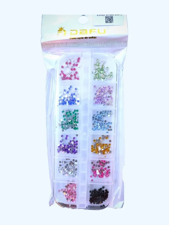 ✨ Estojo 12 Slots Strass Colorido DAFU para Unhas – Brilho e Sofisticação na Nail Art - 1
