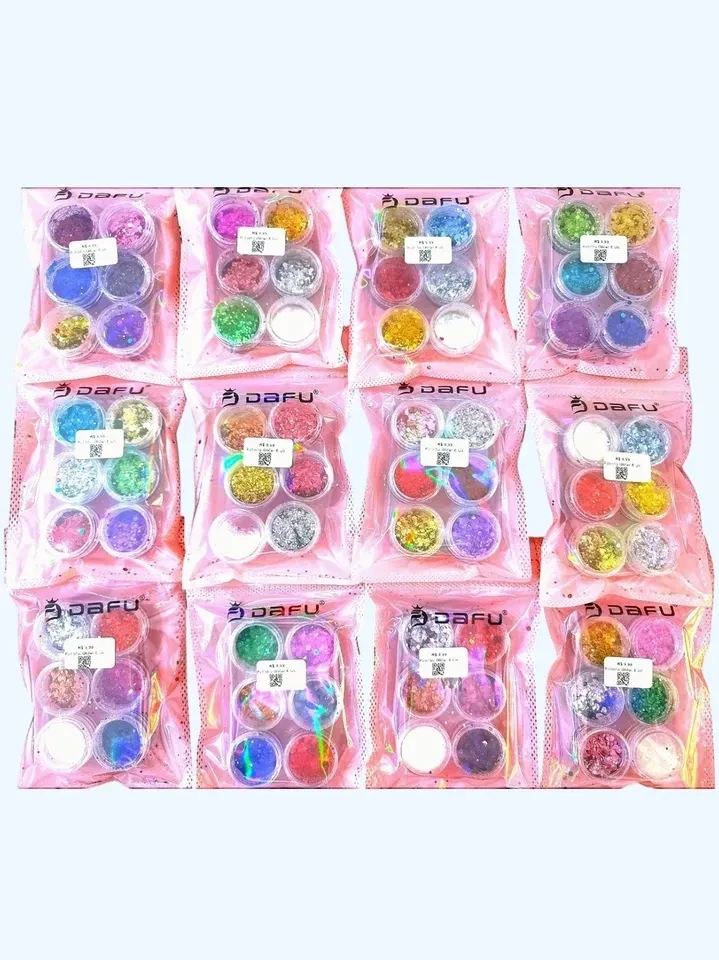 ✨ Kit Glitter Dafu Estojo 6 Unidades Potinhos – Cores Variadas e Brilho Intenso para Nail Art - 1