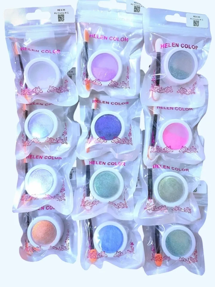 ✨ Pó Chromo Espelhado Helen Color – Efeito Metálico e Acabamento Profissional - 1