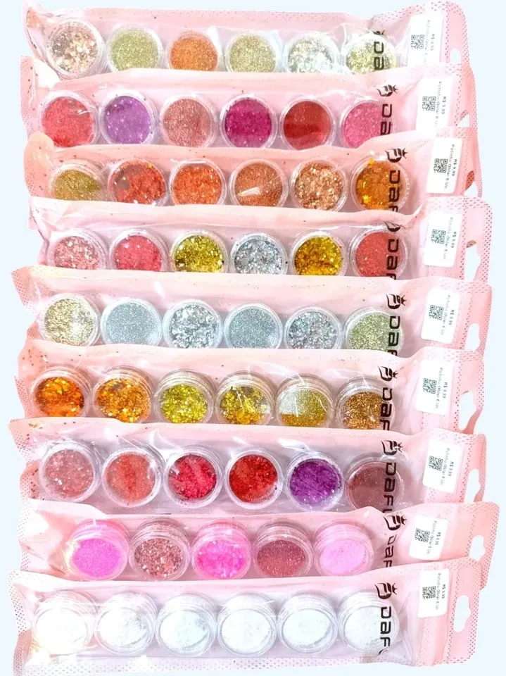 ✨ Kit Glitter Dafu com 6 Potinhos – Cores Variadas e Brilho Intenso para Nail Art - 1