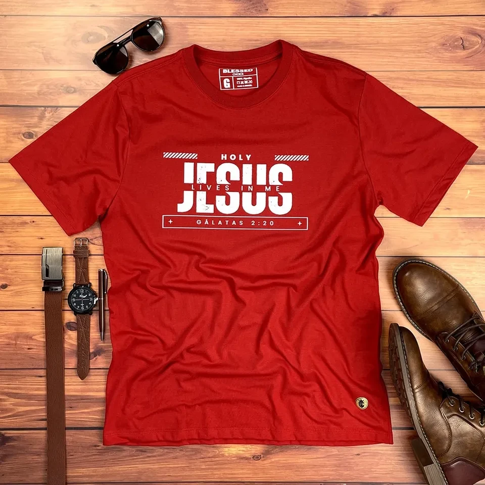 Camiseta Masculina Vermelha Holy Jesus Lives In - 1