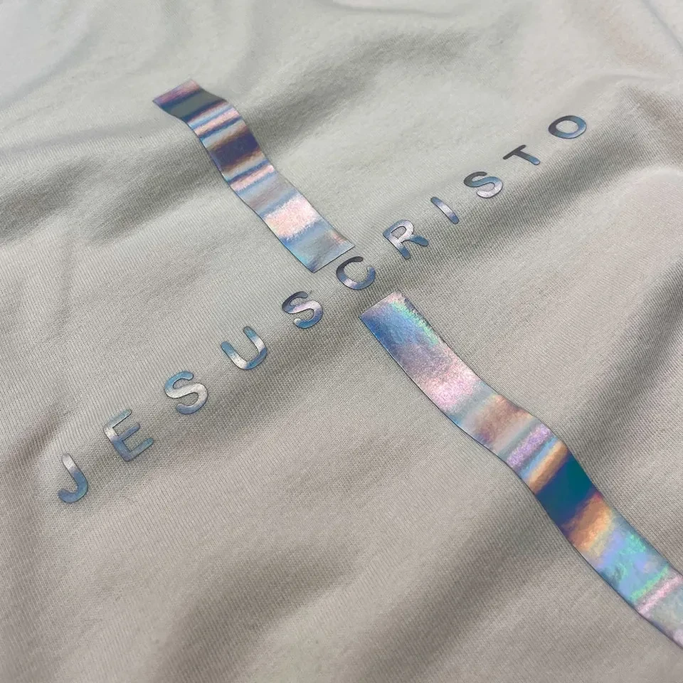 Camiseta Masculina Off White Cruz Prata Jesus Cristo - 2