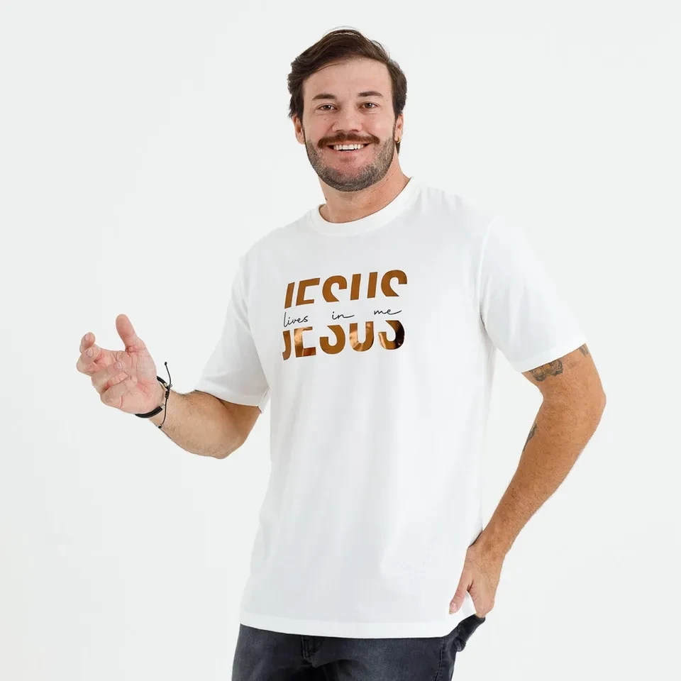 Camiseta Masculina Off White Jesus Lives In Me - 1