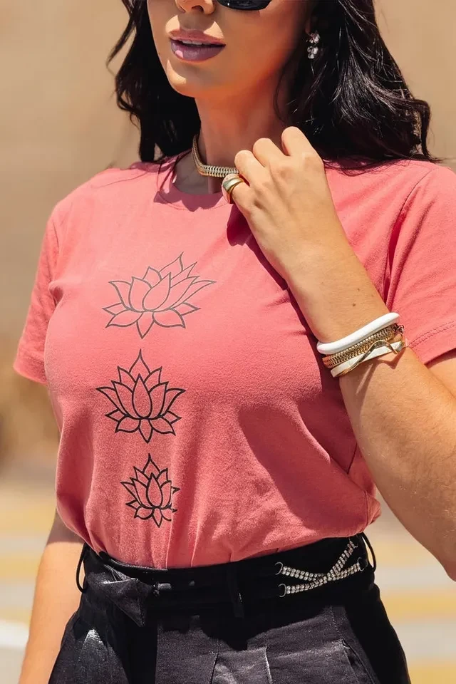 T-Shirt Flor de Lótus Coral - 2