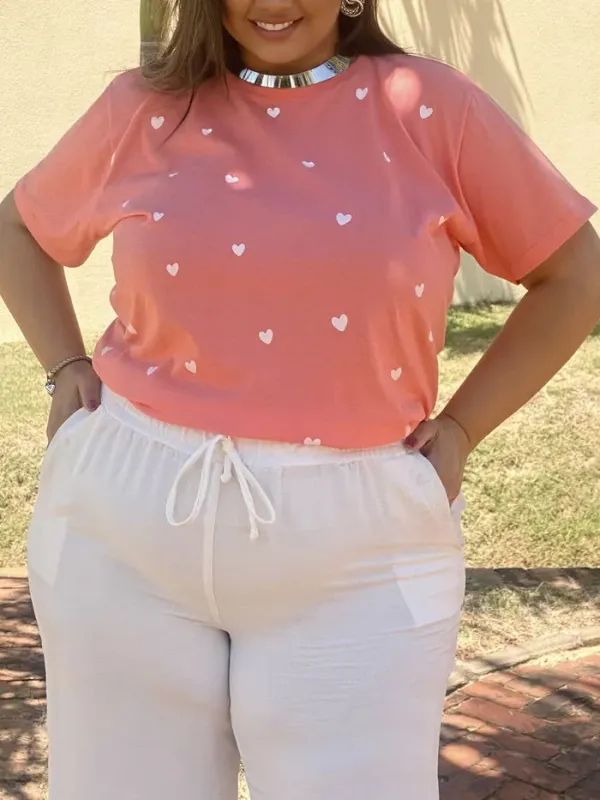 T-Shirt Corações Poá Coral
