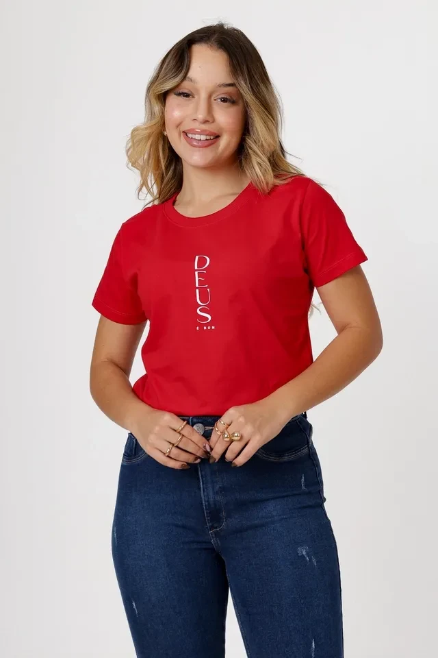 T-shirt Deus É Bom Cor Vermelho Rubi Tam M - 2