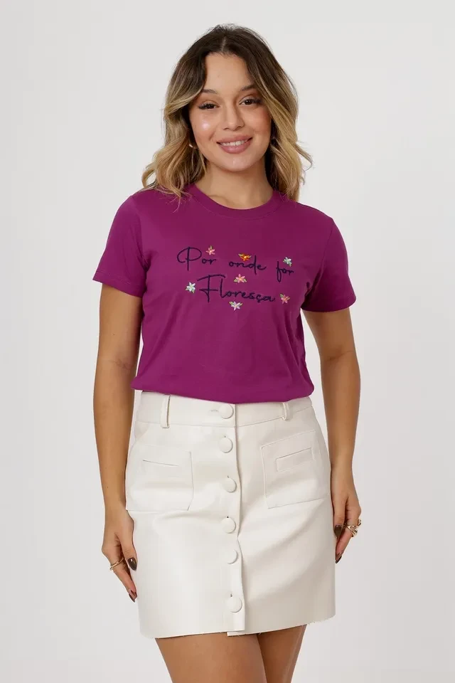 T-shirt Por Onde For Floresça Bordado Tam  - 2