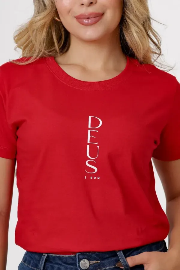T-shirt Deus É Bom Cor Vermelho Rubi Tam M