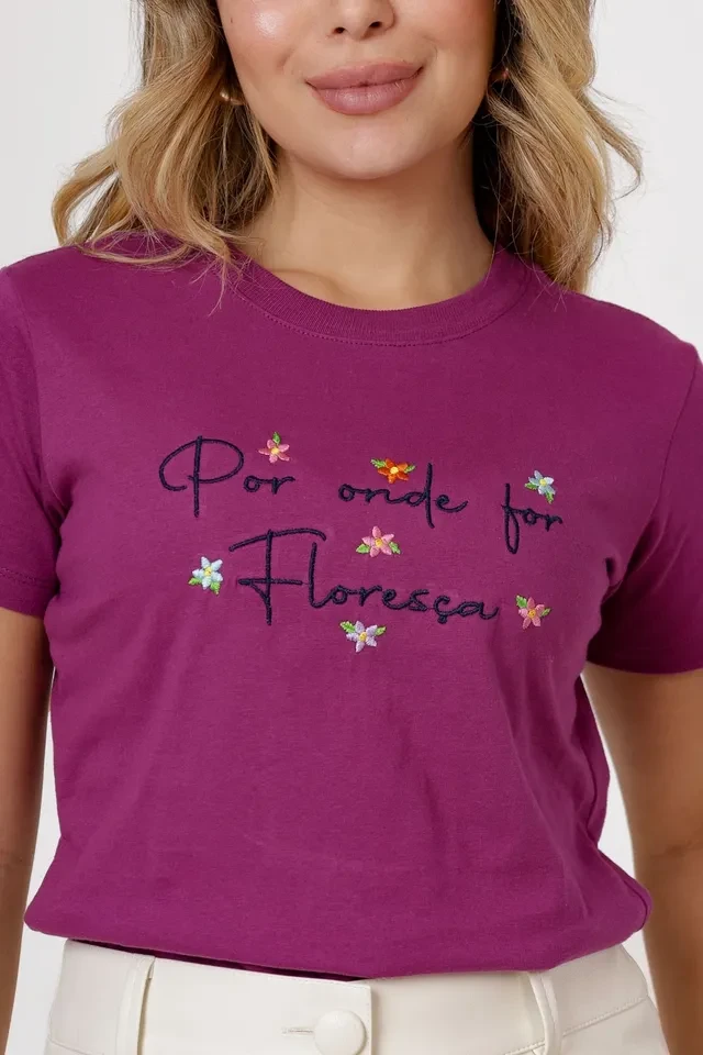 T-shirt Por Onde For Floresça Bordado Tam  - 1