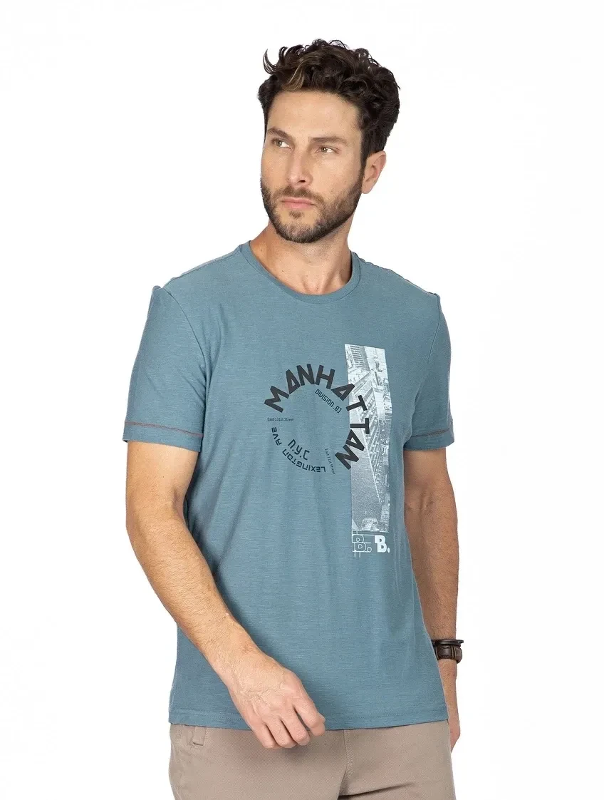 Camiseta Masculina Manhattan Azul - 1