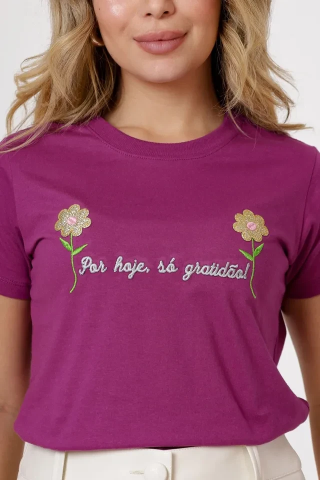 Por Hoje Só Gratidao Flores Bordadas  - 1