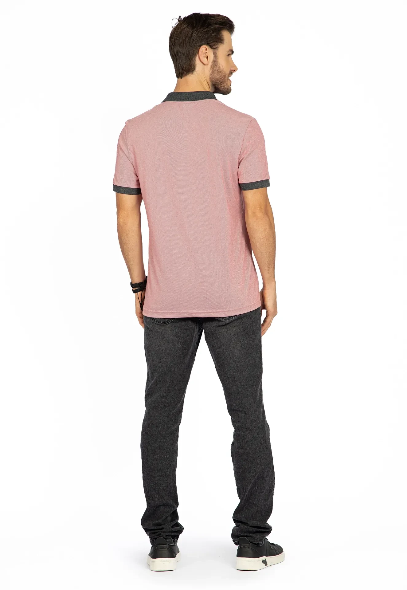 Camisa Polo Rosa Básica Pique Denim - 3