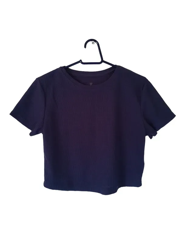 Croped Gola Redonda Azul-marinho 