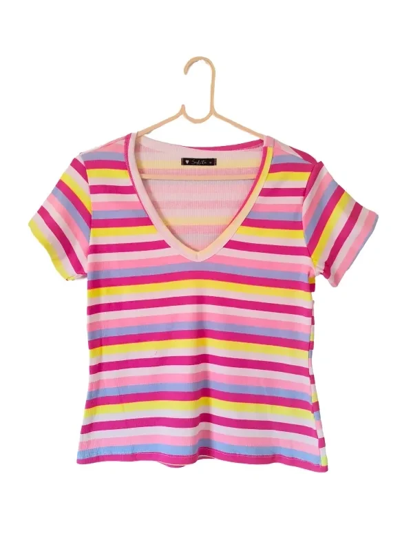 Blusa Listrada Gola V - 1