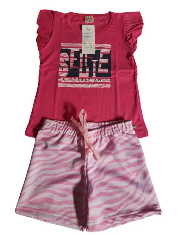 Conjunto Feminino Blusa Rosa Com Silk 10 Anos 