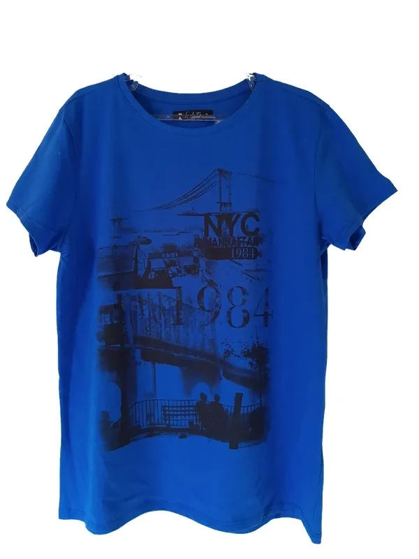 T-shirt Azul Estampa Retrô Tam P - 1