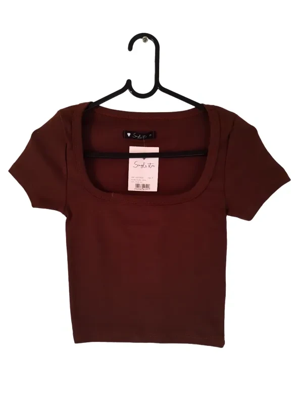 Blusa Croped Com Manga Cor Marrom  - 1