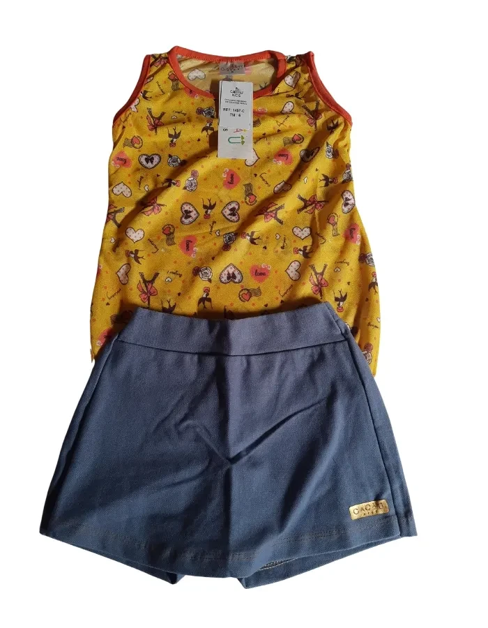 Conjunto Feminino Blusa Amarela Com Desenhos - 1