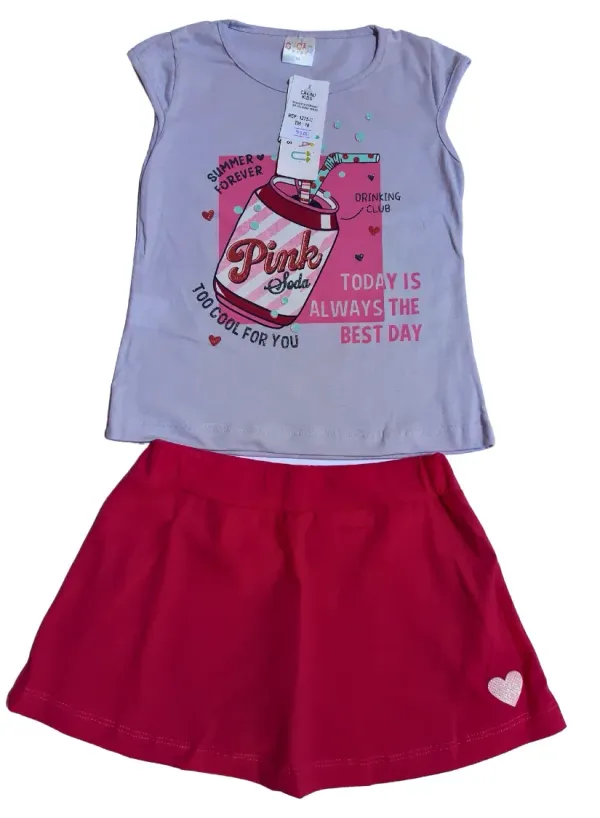 Conjunto Feminino Pink Soda Short Saia