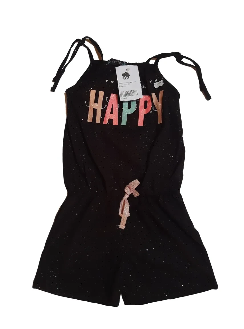 Macaquinho De Alcinha Preto Happy Glitter - 1