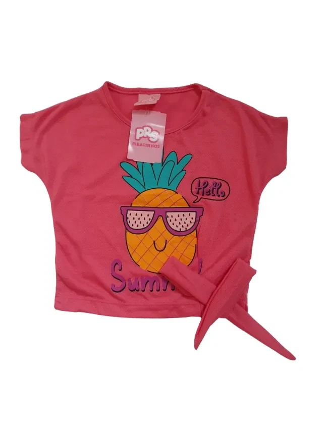 Conjunto Feminino Blusa Rosa Desenho Abacaxi - 2