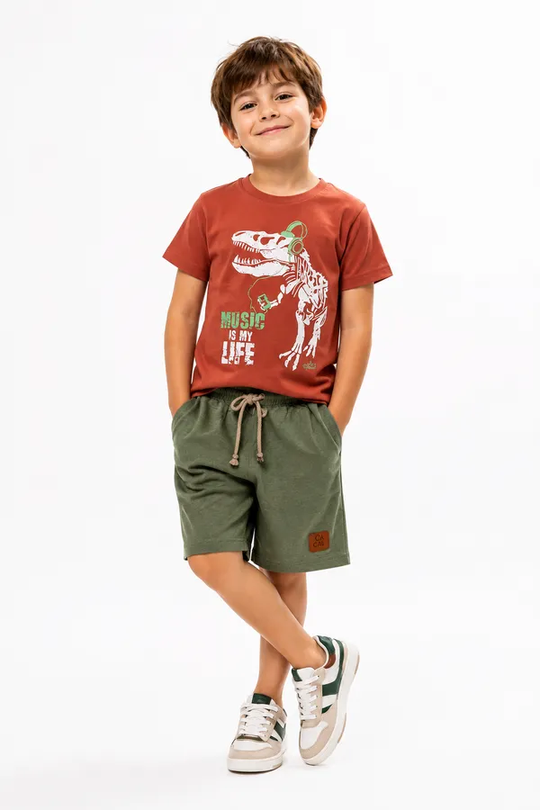Conjunto Masculino Camiseta Marrom Dinosssauro🦖