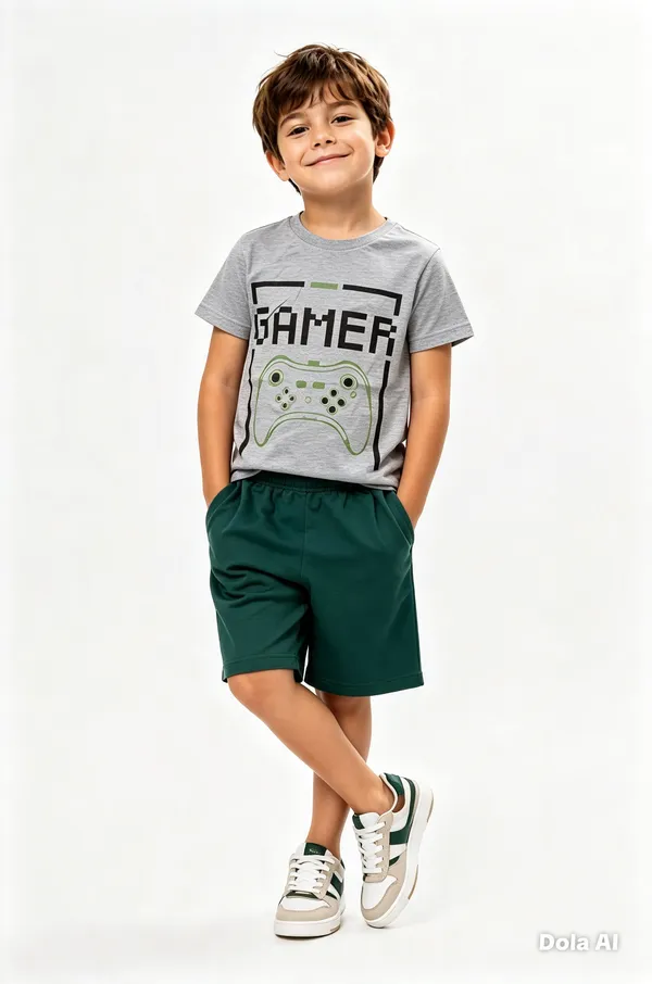 Conjunto Masculino Camiseta Cinza Gamer