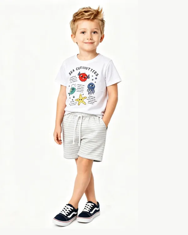 Conjunto Masculino Camiseta Branca Sea Curiosities