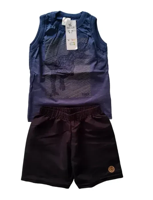 Conjunto Masculino Camiseta Regata Azul Desenho Dinossauro 🦖 - 2