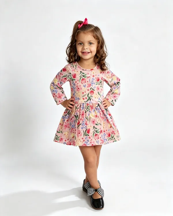 Vestido Estampado Com Mangas  