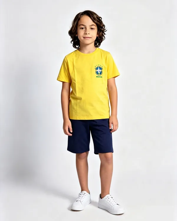 Conjunto Masculino Camiseta Amarela Brasil 🇧🇷